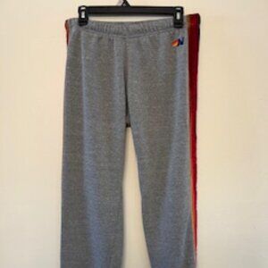 Aviator Nation Gray Joggers with Velvet Red and Gold Stripes
